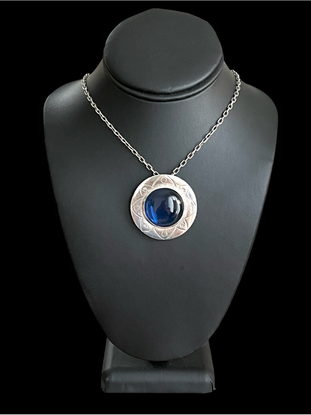 Vintage Mexican 925 Sterling Silver Blue Glass Pendant Signed ARR - Picture 3 of 10